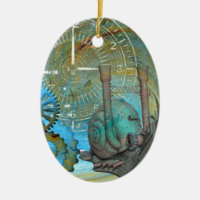 Aqua Steam Snail Traveller Ceramic Ornament (Front)