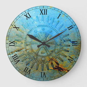 Aqua Steampunk Gears Wall Clock