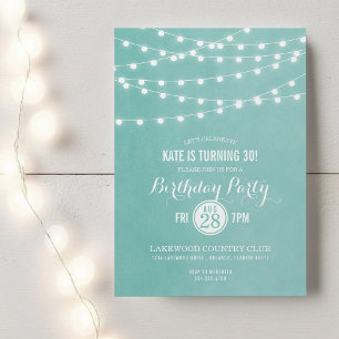 Aqua String Lights Birthday Party Invitation