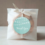 Aqua String Lights Thank You Sticker<br><div class="desc">Chic modern summer wedding favour thank you label design with simple elegant glowing string lights hanging across the top and a classy mix of modern and calligraphy script fonts on a printed faux watercolor texture background. A simple and stylish preppy design, perfect for summer! Click the CUSTOMIZE IT button to...</div>