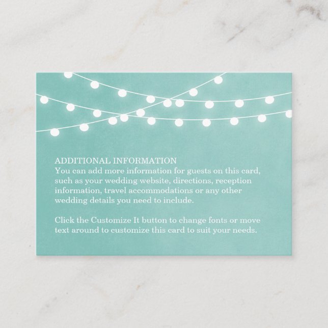 Aqua String Lights Wedding Insert Card (Front)