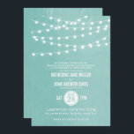 Aqua String Lights Wedding Invitation<br><div class="desc">Chic modern summer wedding invitation design with simple elegant glowing string lights hanging across the top and a classy mix of modern and calligraphy script fonts on a printed faux watercolor texture background. A simple and stylish preppy design, perfect for summer! Click the CUSTOMIZE IT button to customise fonts, move...</div>