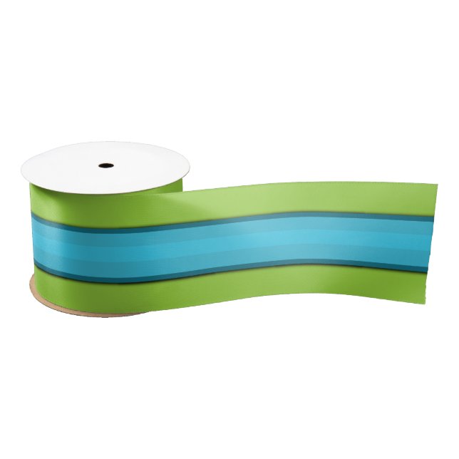 Aqua Stripe Lime Green  Satin Ribbon (Spool)