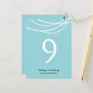 Aqua Stylish Sparkling Lights Wedding Table Number Postcard