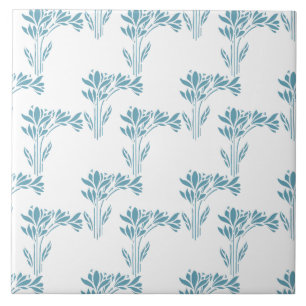 Aqua Stylized Foliage Decorative Ceramic Tile