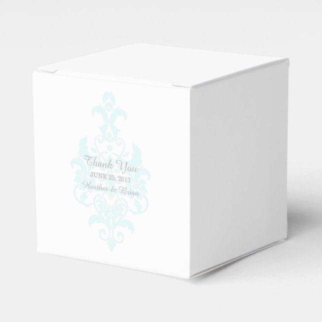 Aqua Subtle Damask Favour Boxes (Front Side)