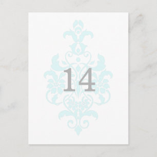 Aqua Subtle Damask Table Number Postcard