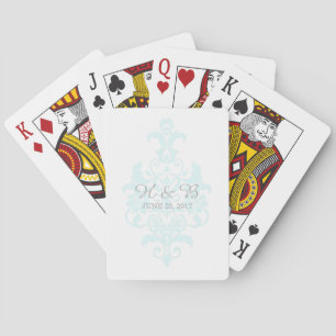 Aqua Subtle Damask Wedding Cards