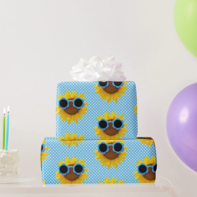 Aqua Sunglasses On Sunflower   Wrapping Paper (Party Gifts)