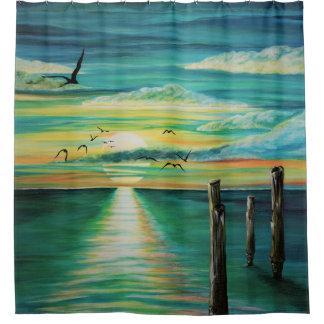 aqua sunset shower curtain