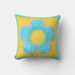 Aqua Sunshine Yellow Polkadots Flower Pillows
