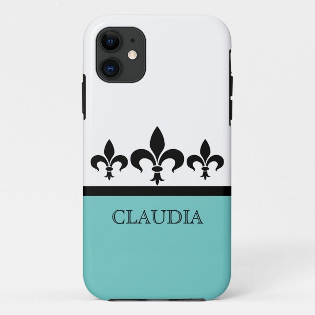 Aqua Swanky Fleur De Lis BT iPhone 5 Case (Back)