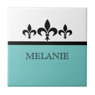 Aqua Swanky Fleur De Lis Tile
