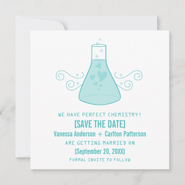 Aqua Sweet Chemistry Save the Date Invite (Front)