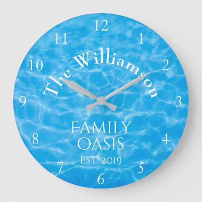 Aqua Swimming Pool Summer Water Ripples Family Large Clock (Front)
