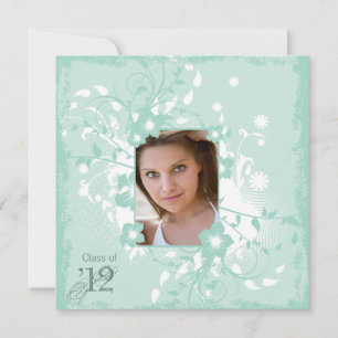 Aqua swirls photo graduation party announcement
