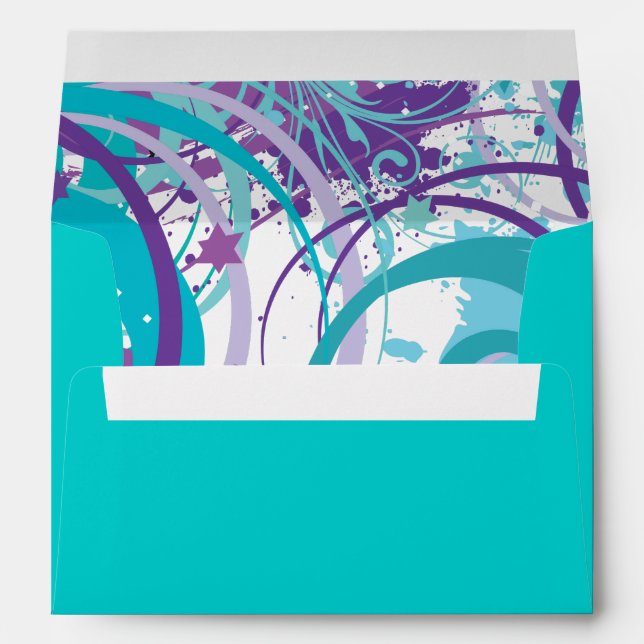 Aqua SWIRLS & STARS Bat Mitzvah Envelope (Back (Bottom))