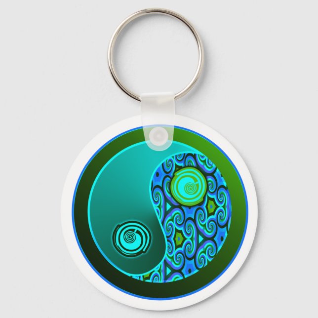 Aqua Swirls Yin Yang Key Ring (Front)