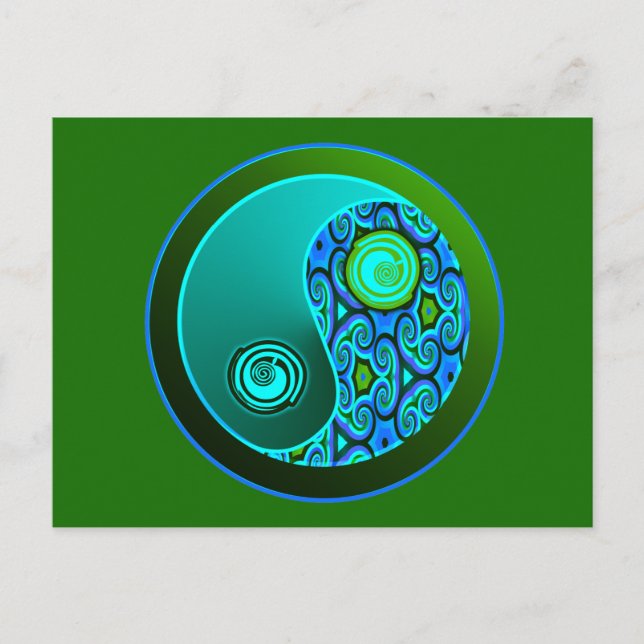 Aqua Swirls Yin Yang Postcard (Front)