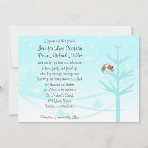 Aqua, Taupe, Brown Lovebirds Wedding Invitation