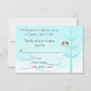 Aqua, Taupe, Brown Lovebirds Wedding RSVP Card