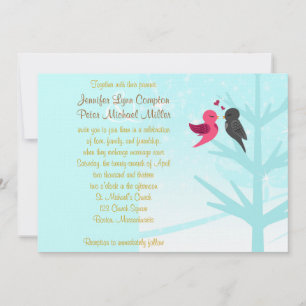 Aqua, Taupe, Lovebirds Wedding Invitation