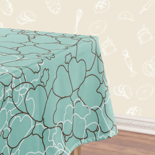 Aqua Teal Abstract Floral Pattern Tablecloth