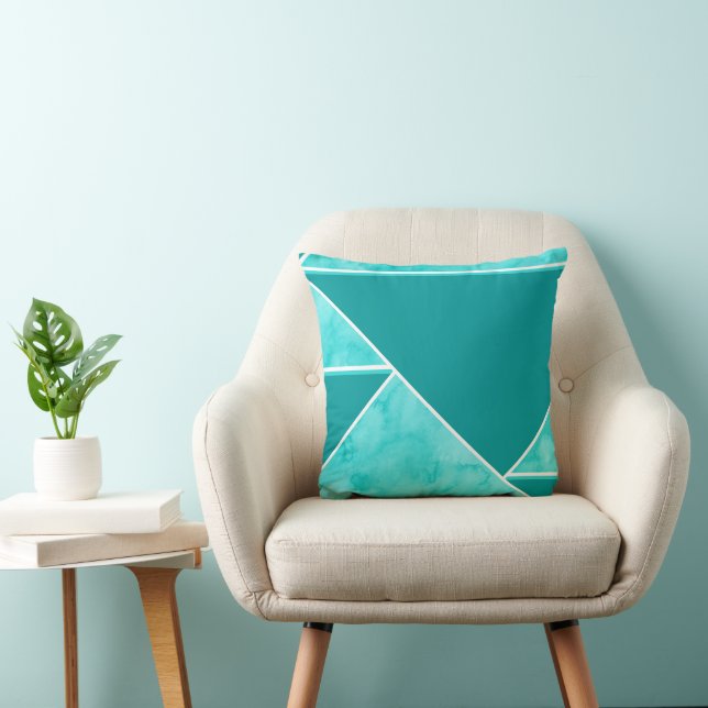 Aqua Teal Abstract Geometric Cushion (Chair)