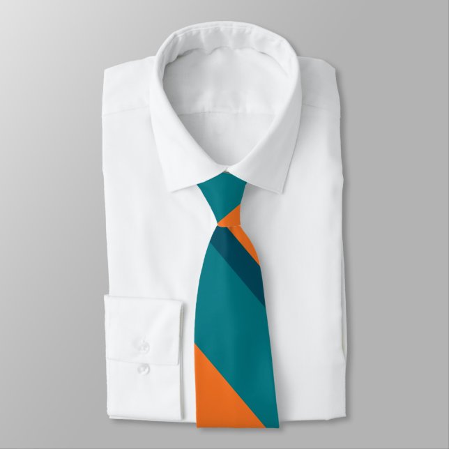 Aqua Teal and Orange Broad University Stripe Tie (Tied)