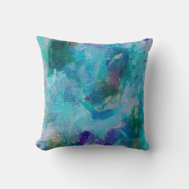 Aqua teal and purple abstract throw pillow (Front)