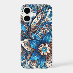 Aqua Teal Azure Blue Beige Paisley Art Pattern