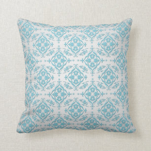 Aqua Teal Blue and Silver Damask Cushion
