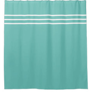 Aqua Teal Blue and White Striped Nautical Coastal Shower Curtain