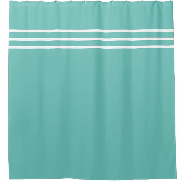 Aqua Teal Blue and White Striped Nautical Coastal  Shower Curtain (Front)
