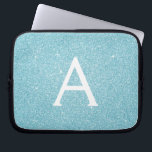 Aqua Teal Blue Glitter and Sparkle Monogram Laptop Sleeve<br><div class="desc">Aqua Teal Blue Faux Glitter and Sparkle Elegant Monogram Case. This case can be customised to include your initial and first name.</div>