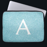 Aqua Teal Blue Glitter and Sparkle Monogram Laptop Sleeve<br><div class="desc">Aqua Teal Blue Faux Glitter and Sparkle Elegant Monogram Case. This case can be customised to include your initial and first name.</div>