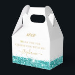 Aqua Teal Blue Glitter Confetti Chic Personalised Favour Box<br><div class="desc">Turquoise teal blue aqua green glitter confetti with sparkly accents and chic elegant custom thank you text on a white gable favour box perfect for a modern and minimal, classic Bat Mitzvah celebration and reception or sweet 16 birthday party. All of the gold text is editable to suit a little...</div>