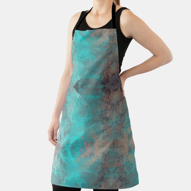 Aqua Teal Blue Grey Abstract Art Apron (Insitu)