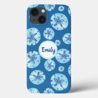 Aqua-teal blue sand dollar watercolor-custom name