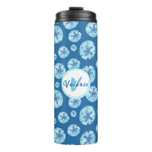 Aqua-teal blue sand dollar watercolor-custom thermal tumbler