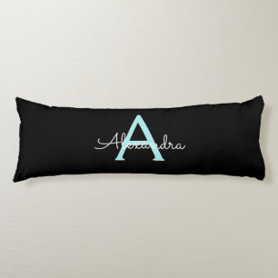 Aqua Teal Blue Script Girly Monogram Name Body Cushion