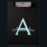 Aqua Teal Blue Script Girly Monogram Name Clipboard<br><div class="desc">Black and Aqua Teal Blue Monogram Name Planning Clipboard. This makes the perfect sweet 16 birthday,  wedding,  bridal shower,  anniversary,  baby shower or bachelorette party gift for someone that loves glam luxury and chic styles.</div>