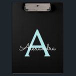 Aqua Teal Blue Script Girly Monogram Name Clipboard<br><div class="desc">Black and Aqua Teal Blue Monogram Name Planning Clipboard. This makes the perfect sweet 16 birthday,  wedding,  bridal shower,  anniversary,  baby shower or bachelorette party gift for someone that loves glam luxury and chic styles.</div>