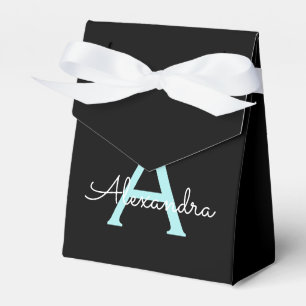 Aqua Teal Blue Script Girly Monogram Name Favour Box