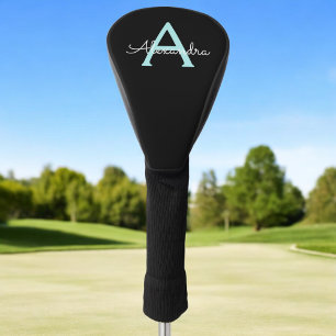 Aqua Teal Blue Script Girly Monogram Name Golf Head Cover