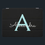 Aqua Teal Blue Script Girly Monogram Name iPad Pro Cover<br><div class="desc">Black and Aqua Teal Blue Simple Script Monogram Name Laptop Case. This makes the perfect sweet 16 birthday,  wedding,  bridal shower,  anniversary,  baby shower or bachelorette party gift for someone that loves glam luxury and chic styles.</div>