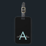 Aqua Teal Blue Script Girly Monogram Name Luggage Tag<br><div class="desc">Aqua Blue Teal and Black Monogram Add Your Own Name Script Signature Pillow. The luggage bag tag makes the perfect sweet 16 birthday,  wedding,  bridal shower,  baby shower or bachelorette party gift for someone who loves a chic elegant and modern style.</div>