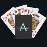 Aqua Teal Blue Script Girly Monogram Name Playing Cards<br><div class="desc">Black and Aqua Blue Teal Simple Script Monogram Name Playing Cards. This makes the perfect sweet 16 birthday,  wedding,  bridal shower,  anniversary,  baby shower or bachelorette party gift for someone that loves glam luxury and chic styles.</div>