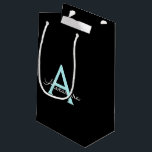 Aqua Teal Blue Script Girly Monogram Name Small Gift Bag<br><div class="desc">Black and Aqua Blue Teal Simple Script Monogram Name Gift Bag. This makes the perfect sweet 16 birthday,  wedding,  bridal shower,  anniversary,  baby shower or bachelorette party gift bag for someone that loves glam luxury and chic styles.</div>