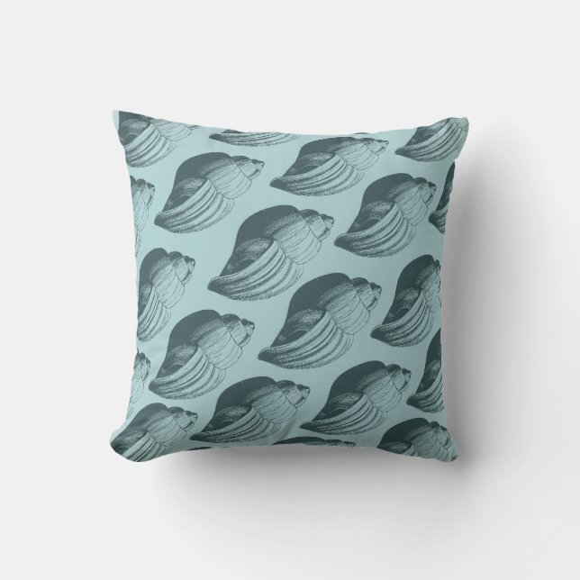 Aqua Teal Blue Sea Shells Cushion (Front)